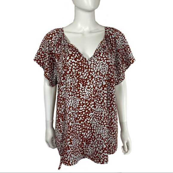 Dokotoo Tops - Dokotoo V-Neck Boho Speckled  Flutter Cap Sleeve Blouse
